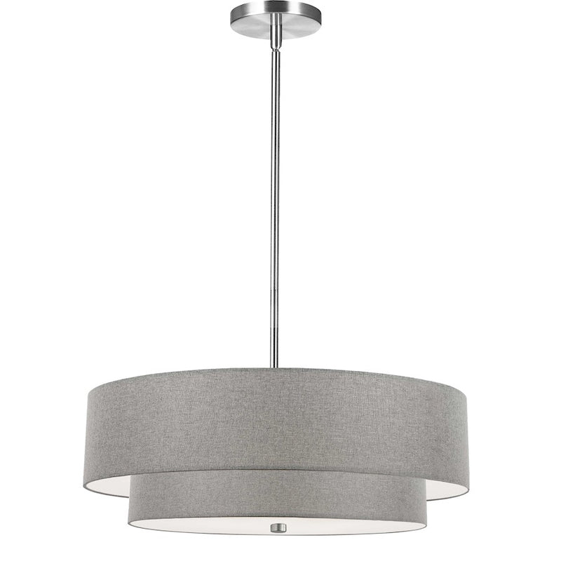 Dainolite Everly 20in 4-Light 2-Tier Pendant | Transitional Polished Chrome and Grey Fabric Drum Shade | Kitchen Island & Dining | Model 571-224P-PC-GRY