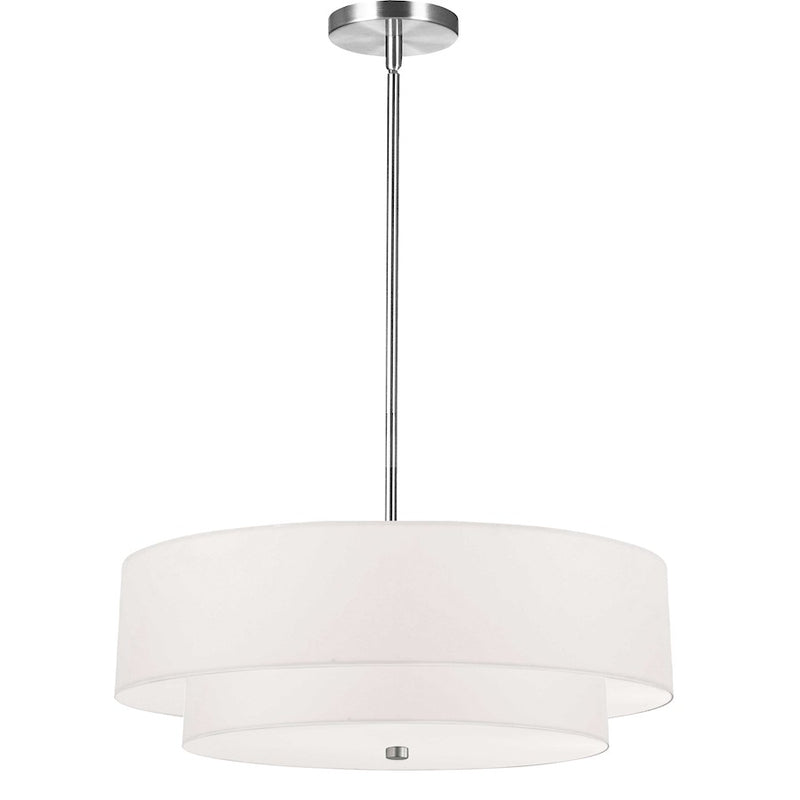 Dainolite Everly 20in 4-Light 2-Tier Pendant | Transitional Polished Chrome and White Fabric Shade | Kitchen Island & Dining Room | Model 571-224P-PC-WH