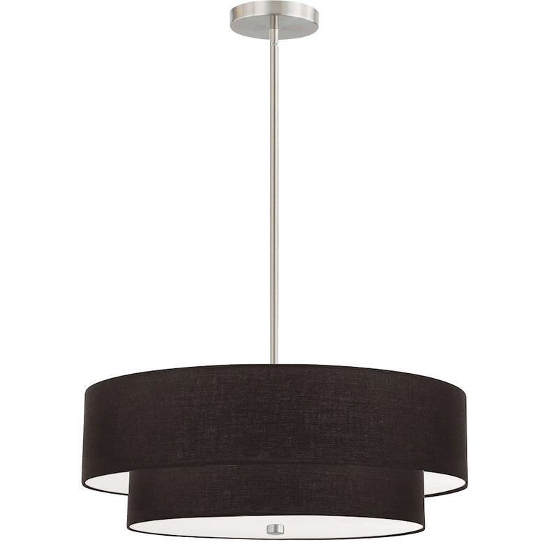 Dainolite Everly 20in 4-Light 2-Tier Pendant | Transitional Satin Chrome and Black Fabric | Kitchen Island & Dining Room | 20 x 20 | Model 571-224P-SC-BK