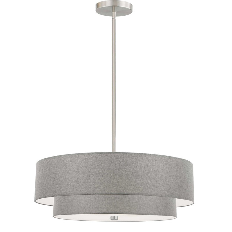 Dainolite Everly 20in 4-Light 2-Tier Pendant | Transitional Satin Chrome and Grey Fabric Shade | Kitchen Island & Dining Room | 20 | Model 571-224P-SC-GRY