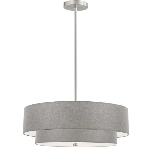 Dainolite Everly 20in 4-Light 2-Tier Pendant | Transitional Satin Chrome and Grey Fabric Shade | Kitchen Island & Dining Room | 20 | Model 571-224P-SC-GRY