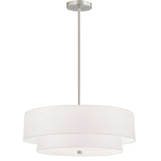 Dainolite Everly 20in 4-Light 2-Tier Pendant | Transitional Satin Chrome and White Fabric | Kitchen Island & Dining Room | Model 571-224P-SC-WH
