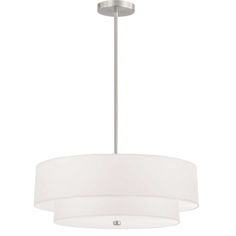 Dainolite Everly 20in 4-Light 2-Tier Pendant | Transitional Satin Chrome and White Fabric | Kitchen Island & Dining Room | Model 571-224P-SC-WH