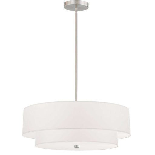 Dainolite Everly 20in 4-Light 2-Tier Pendant | Transitional Satin Chrome and White Fabric | Kitchen Island & Dining Room | Model 571-224P-SC-WH
