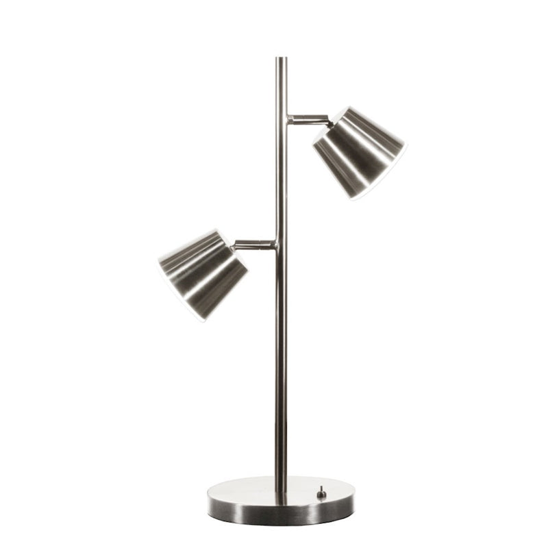Dainolite Modern 2-Light 10W LED Table Lamp | Satin Chrome Steel and Matte Black Shade | Bedroom & Office Desk Light | 9 x 9 x 20 in | Model 624LEDT-SC