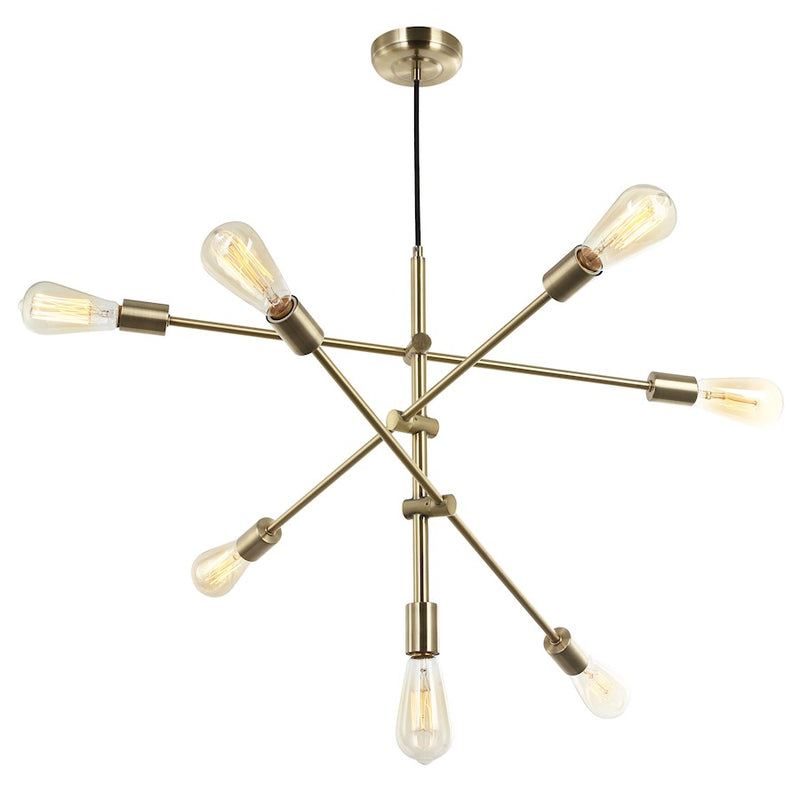 Dainolite 817P 28in 7-Light Adjustable Pendant | Transitional Aged Brass Metal | Kitchen Island & Dining Room | 28 x 28 x 22 in | Model 817P-AGB