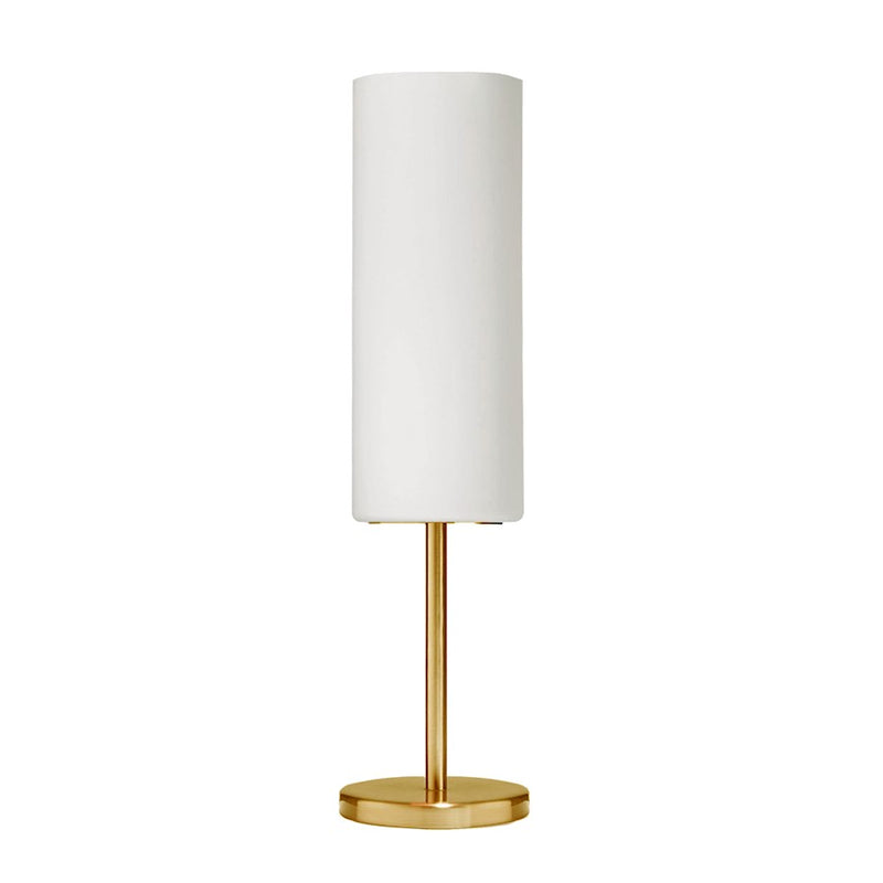 Dainolite Paza 5in 1-Light Table Lamp | Modern Aged Brass and White Glass | Bedroom & Living Room Accent | 5 x 5 x 18 in | Model 83205-AGB-WH