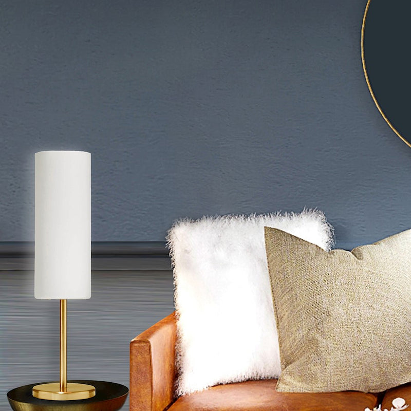 Dainolite Paza 5in 1-Light Table Lamp | Modern Aged Brass and White Glass | Bedroom & Living Room Accent | 5 x 5 x 18 in | Model 83205-AGB-WH