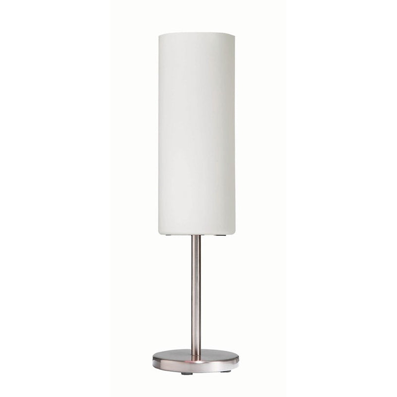 Dainolite 6in 1-Light Table Lamp | Modern Satin Chrome and White Frosted Glass | Bedroom & Office Accent | 6 x 6 x 21 in | Model 83205-SC-WH