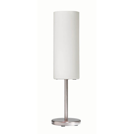 Dainolite 6in 1-Light Table Lamp | Modern Satin Chrome and White Frosted Glass | Bedroom & Office Accent | 6 x 6 x 21 in | Model 83205-SC-WH