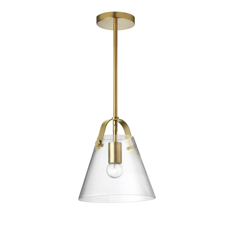 Dainolite Polly 10in 1-Light Pendant | Contemporary Aged Brass and Clear Glass | Kitchen Island & Dining Room | 9 x 9 x 10 in | Model 871-91P-AGB