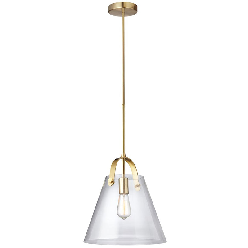 Dainolite Polly 13in 1-Light Pendant | Contemporary Aged Brass and Clear Glass | Kitchen Island & Dining Room | 13 x 13 x 14 in | Model 871P-AGB