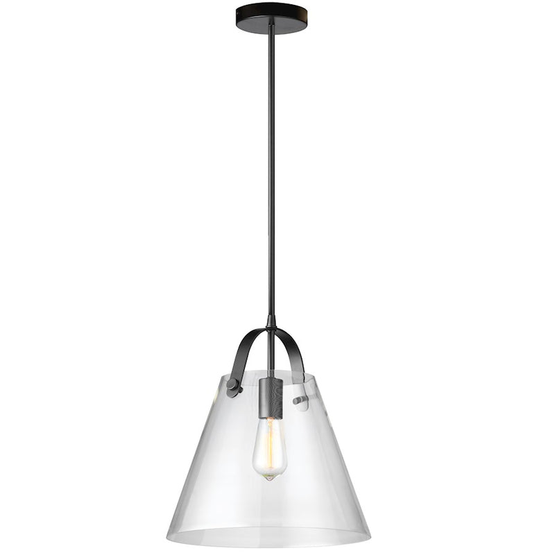 Dainolite 871P 13in 1-Light Pendant | Contemporary Matte Black and Clear Glass | Kitchen Island & Dining Room | 13 x 13 x 14 in | Model 871P-BK