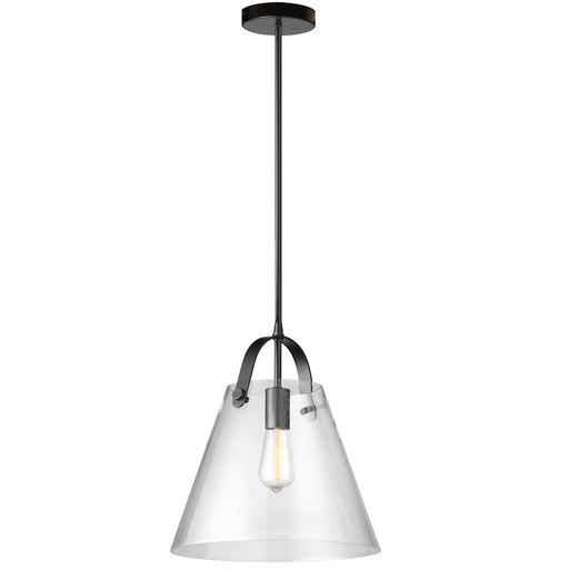 Dainolite 871P 13in 1-Light Pendant | Contemporary Matte Black and Clear Glass | Kitchen Island & Dining Room | 13 x 13 x 14 in | Model 871P-BK