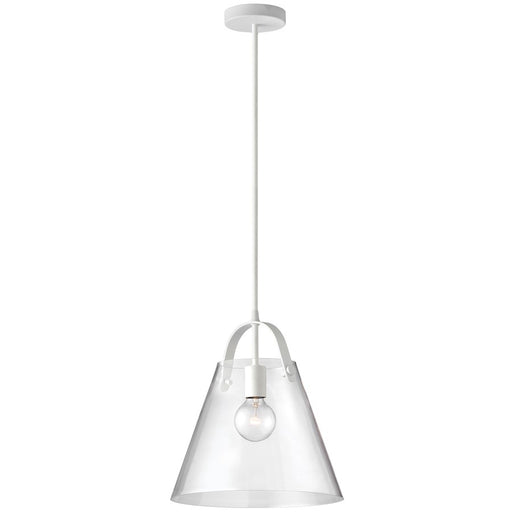 Dainolite 871P 13in 1-Light Pendant | Contemporary Matte White and Clear Glass | Kitchen Island & Dining Room | 13 x 13 x 14 in | Model 871P-WH
