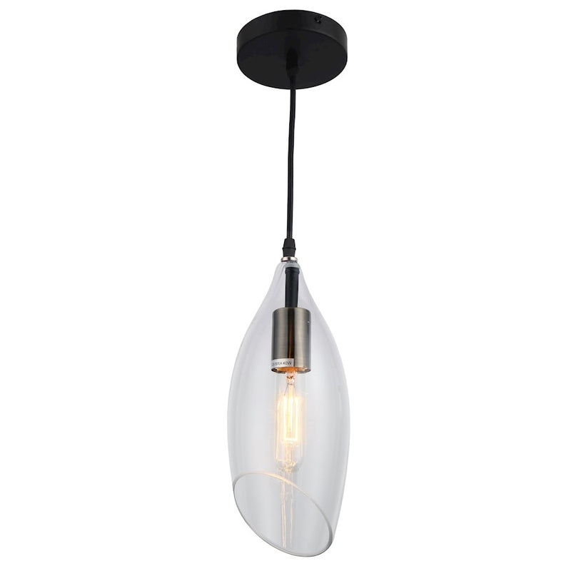 Dainolite Abba 5in 1-Light Pendant | Black Painted and Clear Glass | Kitchen Island & Dining Room | 5 x 5 x 12 in | Model ABB-61P-CL