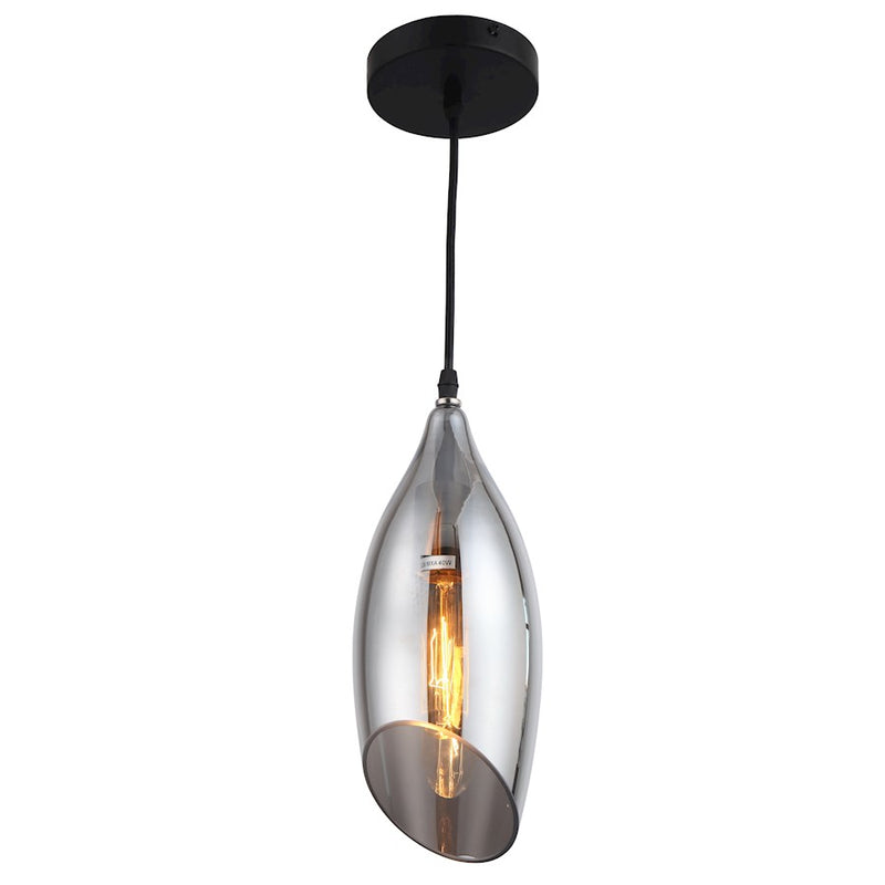 Dainolite Abba 5in 1-Light Pendant | Black Painted and Smoke Glass | Kitchen Island & Dining Room | 5 x 5 x 12 in | Model ABB-61P-SM