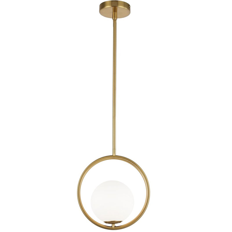 Dainolite Adrienna 10in 1-Light Pendant | Modern Aged Brass and White Glass | Kitchen Island & Dining Room | 10 x 6 x 11 in | Model ADR-101P-AGB
