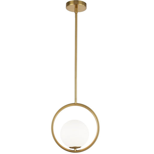 Dainolite Adrienna 10in 1-Light Pendant | Modern Aged Brass and White Glass | Kitchen Island & Dining Room | 10 x 6 x 11 in | Model ADR-101P-AGB