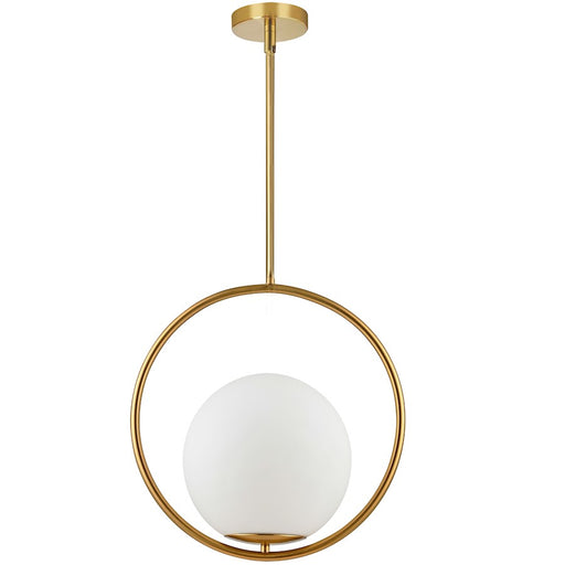 Dainolite Adrienna 16in 1-Light Pendant | Modern Aged Brass and White Opal Glass | Kitchen Island & Dining Room | 16 x 10 x 16 in | Model ADR-161P-AGB