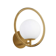 Dainolite Adrienna 1-Light Wall Sconce | Modern Aged Brass Metal and White Glass | Bedroom & Bathroom Accent | 7.5 x 10 x 10 in | Model ADR-91W-AGB