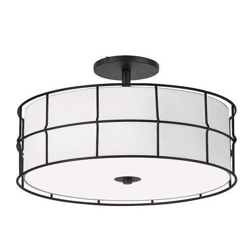 Dainolite Alcala 16in 3-Light Semi-Flush Mount | Transitional Matte Black and White Fabric Drum Shade | Entryway & Hallway | Model ALC-163SF-MB