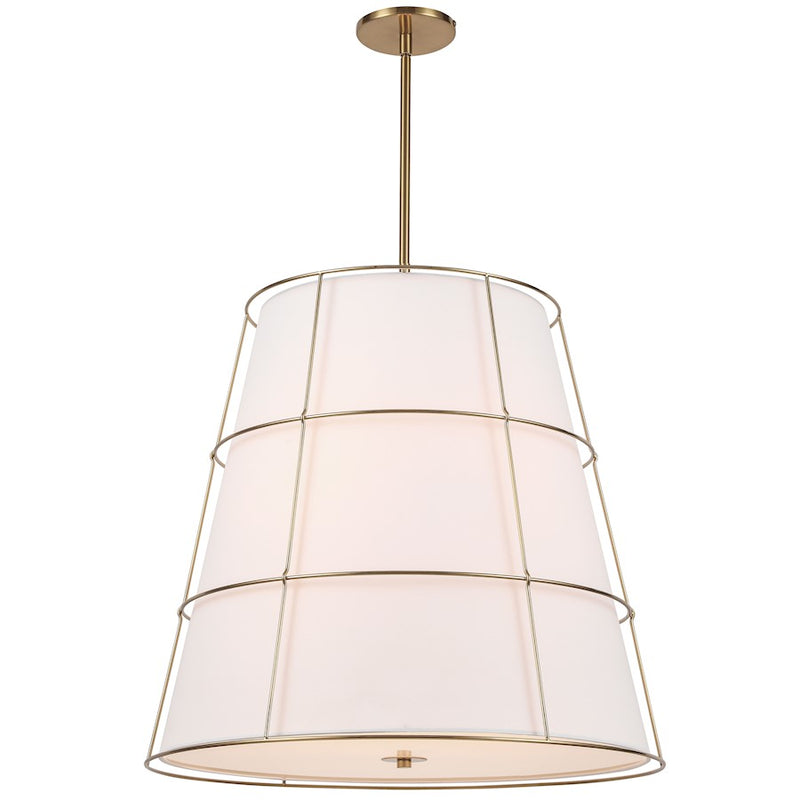 Dainolite Alcala 22in 4-Light Pendant | Transitional Aged Brass Metal and White Fabric Shade | Kitchen Island & Dining Room | 22 x 22 | Model ALC-224P-AGB