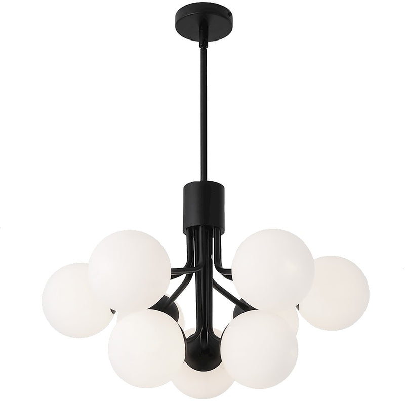 Dainolite Amanda 24in 9-Light Chandelier | Contemporary Matte Black and Opal White Glass | Dining Room & Living Room | Model AMA-249C-MB