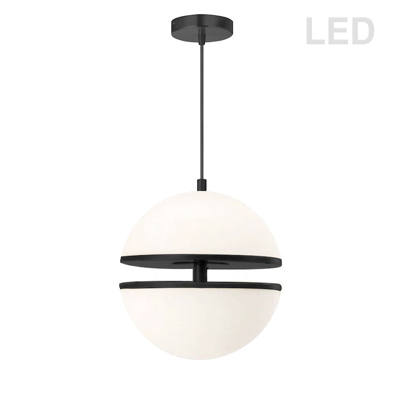 Dainolite Atomic 12in 2-Light Pendant | Modern Matte Black and White Glass | Kitchen Island & Dining Room | 12 x 12 x 14 in | Model AMC-1330LEDP-MB