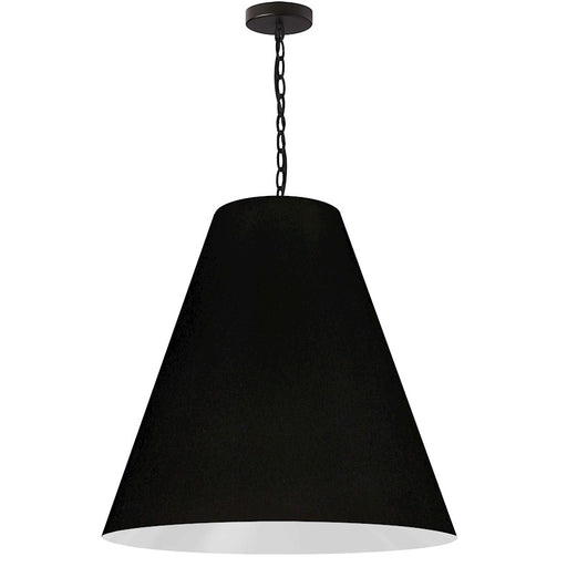 Dainolite Anaya 26in 1-Light Pendant | Transitional Matte Black Fabric and Black Tapered Drum Shade | Kitchen Island & Dining Room | Model ANA-L-MB-797