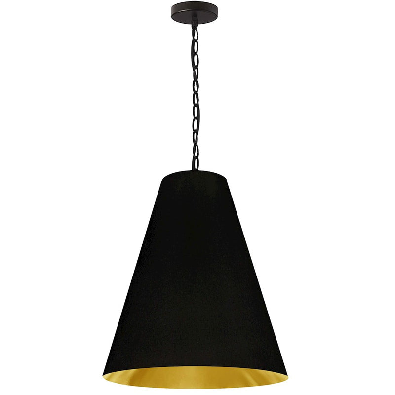 Dainolite Anaya 20in 1-Light Pendant | Transitional Matte Black Fabric and Gold Accent | Kitchen Island & Dining Room | 20 x 20 x 18 | Model ANA-M-MB-698