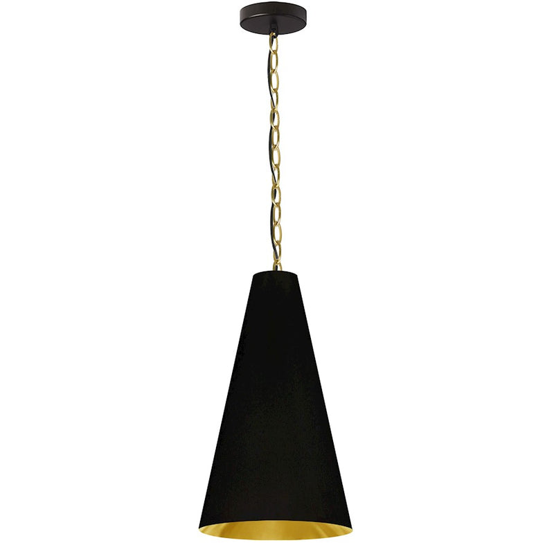 Dainolite Anaya 12in 1-Light Pendant | Transitional Black and Aged Brass Fabric Black/Gold Shade | Kitchen, Foyer & Living Room | 12 | Model ANA-S-AGB-698