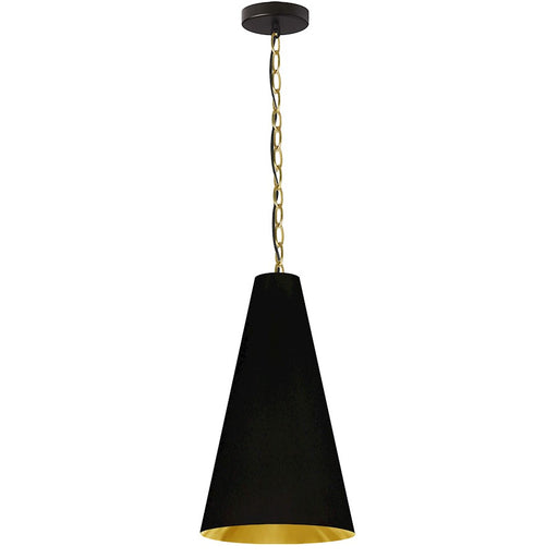 Dainolite Anaya 12in 1-Light Pendant | Transitional Black and Aged Brass Fabric Black/Gold Shade | Kitchen, Foyer & Living Room | 12 | Model ANA-S-AGB-698