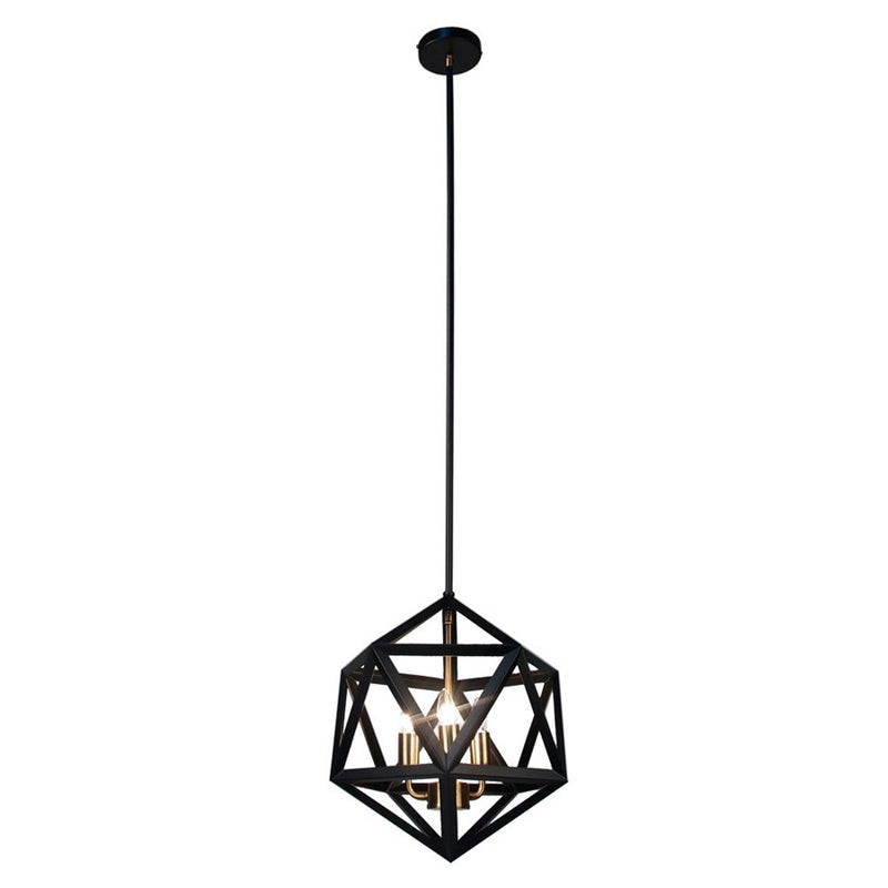 Dainolite Archello 13in 3-Light Chandelier | Contemporary Matte Black and Antique Brass Steel | Dining Room & Living Room | Model ARC-143C-AB
