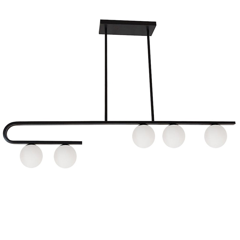 Dainolite Atlas 44in 5-Light Pendant | Modern Matte Black and Opal White Glass | Kitchen Island & Dining Room | 44 x 4 x 8 in | Model ATL-445HP-MB