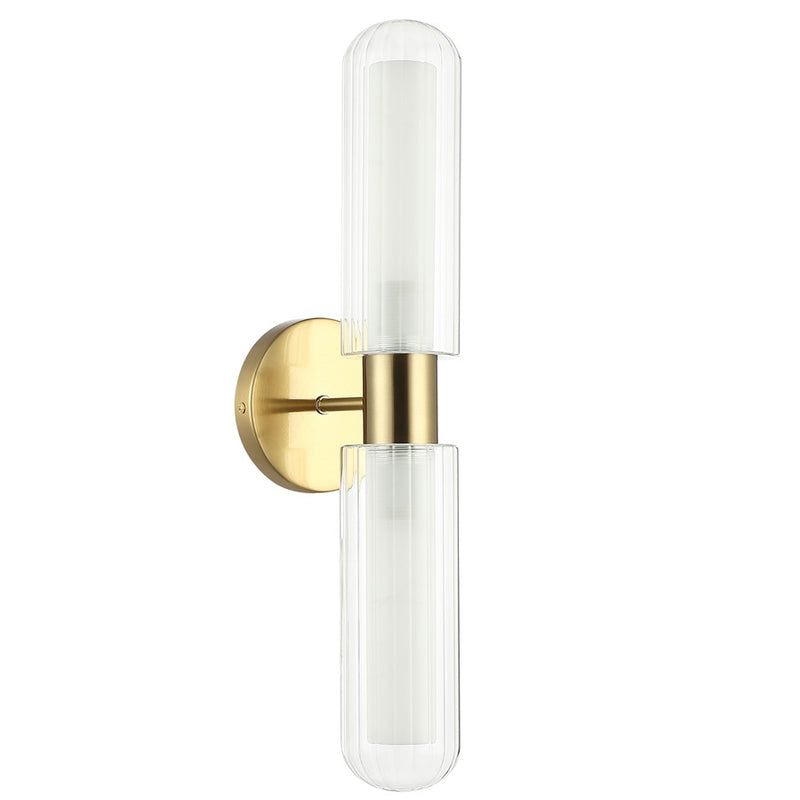 Dainolite Balbina 2 Light Wall Sconce, Aged Brass/Clear/Frosted
