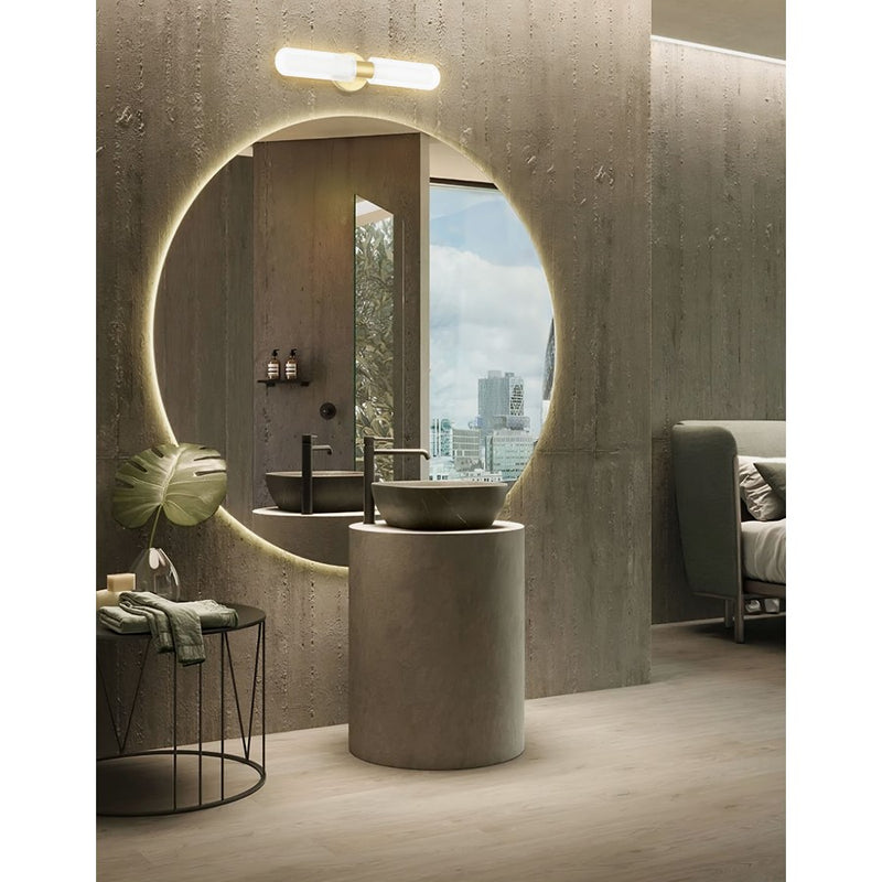 Dainolite Balbina 20in 2-Light Wall Sconce | Aged Brass and Clear/Frosted Glass | Bathroom & Powder Room | 6 x 5 x 20 in | Model BBA-192W-AGB