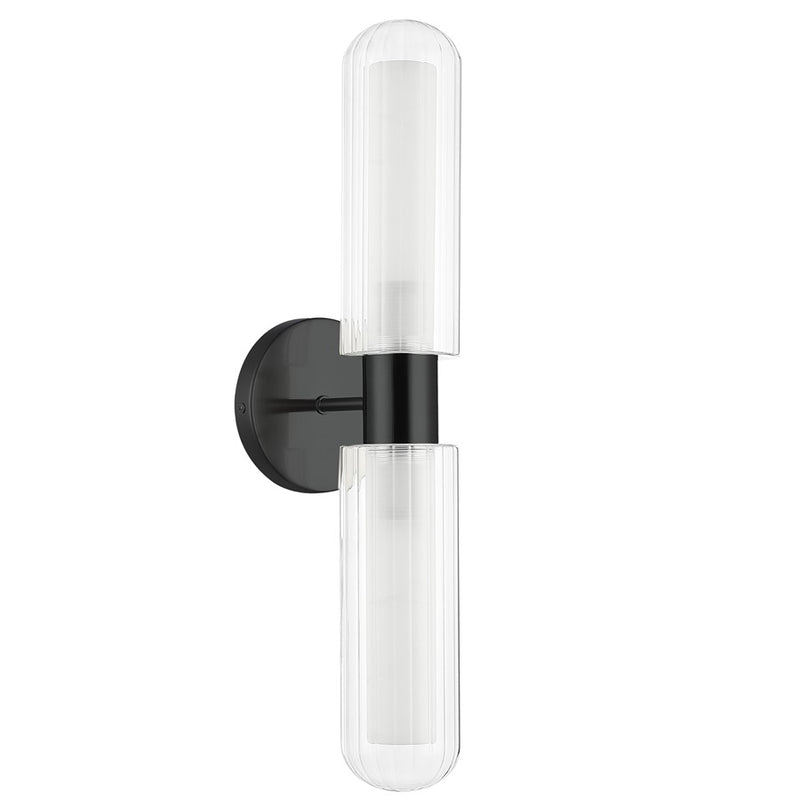 Dainolite Balbina 2 Light Wall Sconce, Matte Black/Clear/Frosted