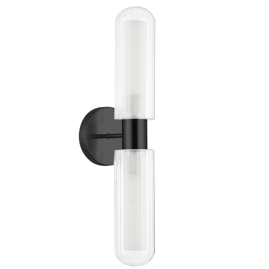 Dainolite Balbina 2 Light Wall Sconce, Matte Black/Clear/Frosted - BBA-192W-MB