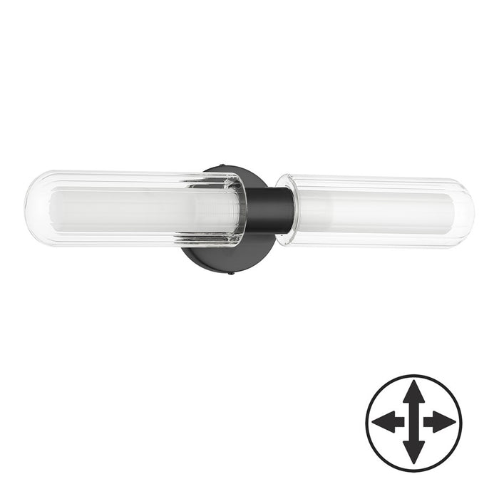 Dainolite Balbina 2 Light Wall Sconce, Matte Black/Clear/Frosted