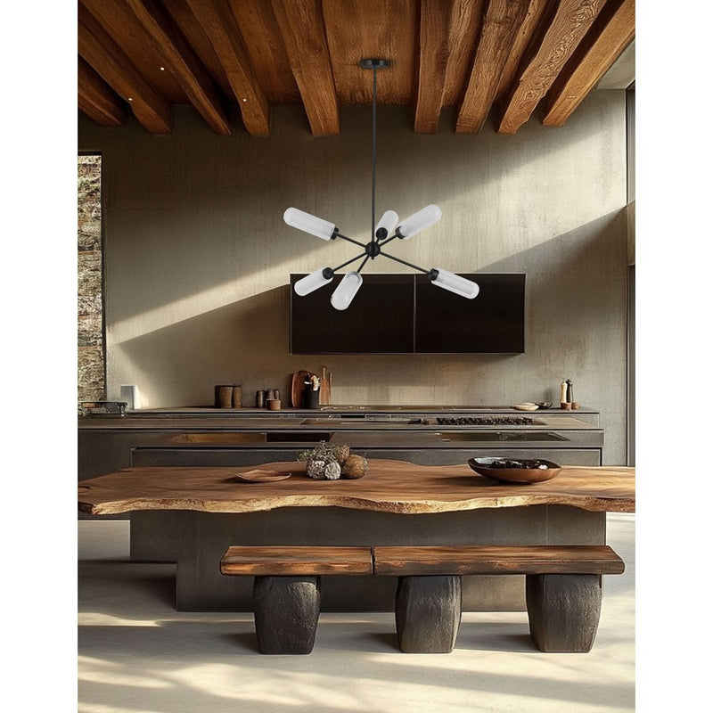 Dainolite Balbina 40in 6-Light Chandelier | Transitional Matte Black and Clear/Frosted Glass | Dining Room & Kitchen Island | Model BBA-406C-MB