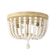 Dainolite Bridget 13in 2-Light Flush Mount | Transitional Natural and Vintage White Wood Bowl | Bedroom & Hallway | Model BGT-132FH-VW