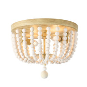 Dainolite Bridget 13in 2-Light Flush Mount | Transitional Natural and Vintage White Wood Bowl | Bedroom & Hallway | Model BGT-132FH-VW