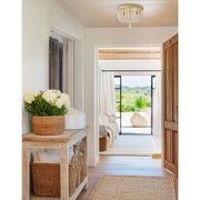 Dainolite Bridget 13in 2-Light Flush Mount | Transitional Natural and Vintage White Wood Bowl | Bedroom & Hallway | Model BGT-132FH-VW