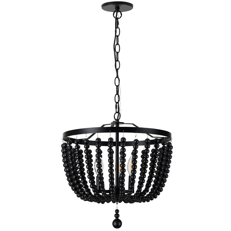 Dainolite Bridget 16in 3-Light Pendant | Transitional Matte Black and Matte Black Wood Bowl | Kitchen Island & Dining Room | Model BGT-163P-MB