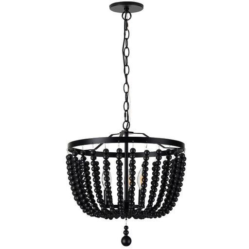 Dainolite Bridget 16in 3-Light Pendant | Transitional Matte Black and Matte Black Wood Bowl | Kitchen Island & Dining Room | Model BGT-163P-MB