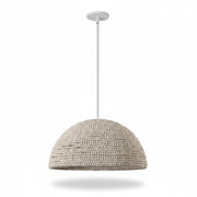 Dainolite Breanne 20in 1-Light Pendant | Transitional Matte White Metal and Vintage White Wood | Entryway & Dining Room | 20 x 20 x 10 | Model BRE-201P-VW