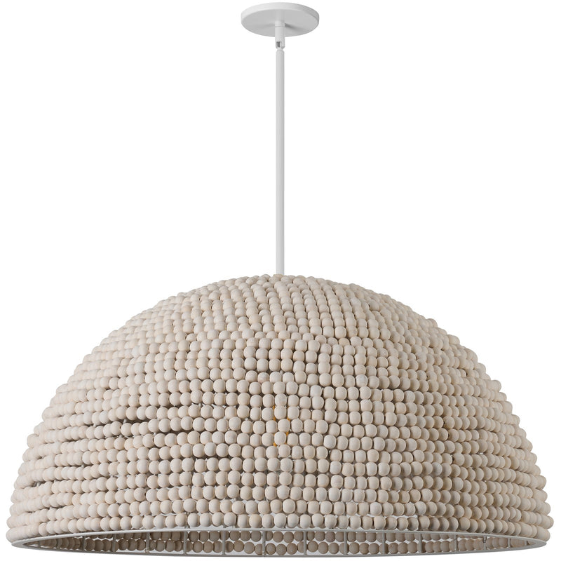 Dainolite Breanne 35in 4-Light Pendant | Transitional Matte White Metal and Vintage White Wood | Dining Room & Foyer | 35 x 35 x 17.75 | Model BRE-354P-VW