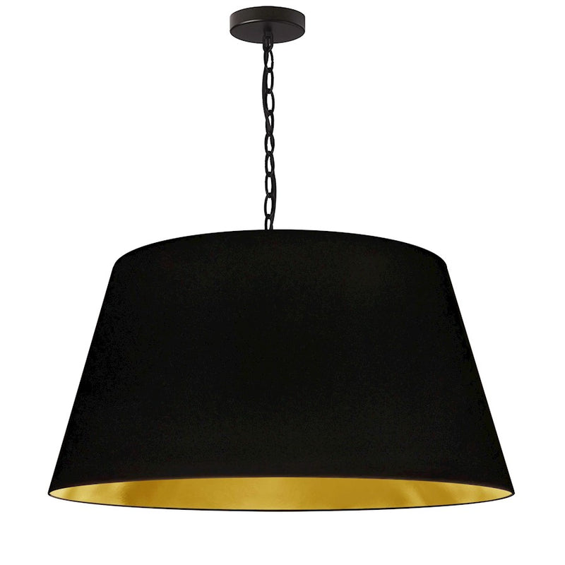 Dainolite Brynn 26in 1-Light Pendant | Transitional Black Metal and Gold Fabric Shade | Kitchen Island & Dining Room | Model BRY-L-BK-698
