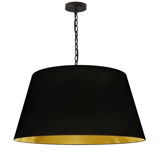 Dainolite Brynn 26in 1-Light Pendant | Transitional Black Metal and Gold Fabric Shade | Kitchen Island & Dining Room | Model BRY-L-BK-698
